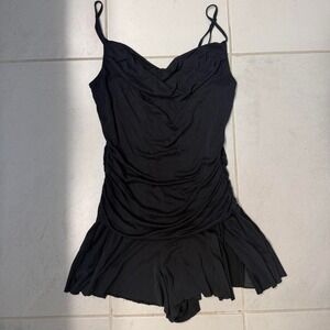 Silence + Noise Black Ruched Mini Dress w/ Built-In Shorts | Y2K Medium